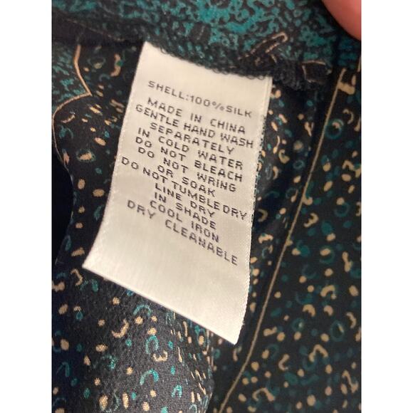 Maple Anthropologie Twilight Navy Aqua Abstract Silk Wrap Blouse ~ Sz 6 ~ Deco - Picture 8 of 8